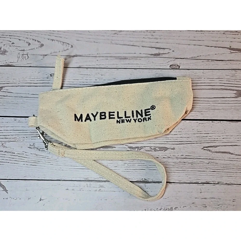 Maybelline New York Canvas Makeup Bag – Wristlet Pouch with Black Zipper *new*